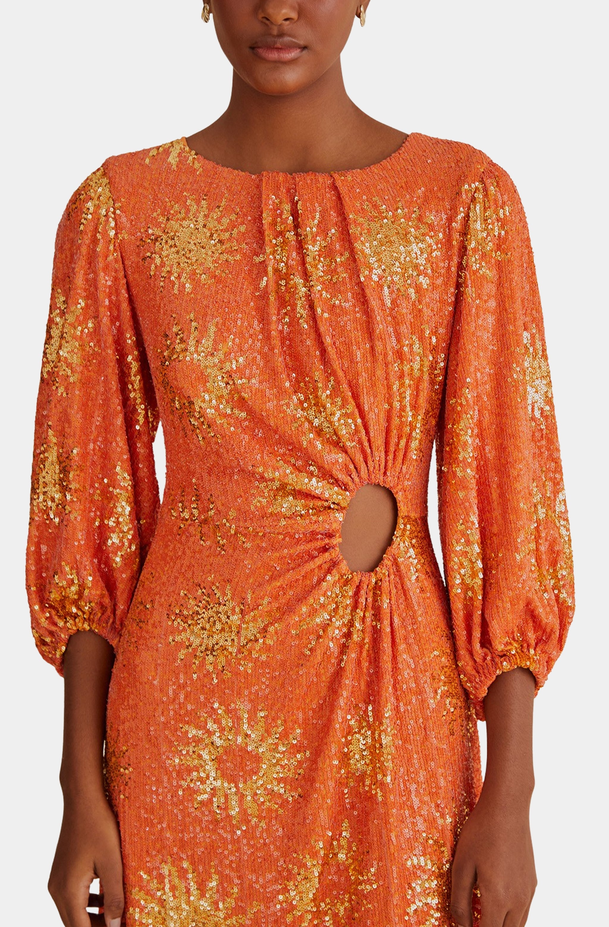 Sunny Mood Orange Sequin Cut Out Midi Dress Hemline Magazine Sunny Mood Orange Sequin Cut Out Midi Dress Hemline Magazine