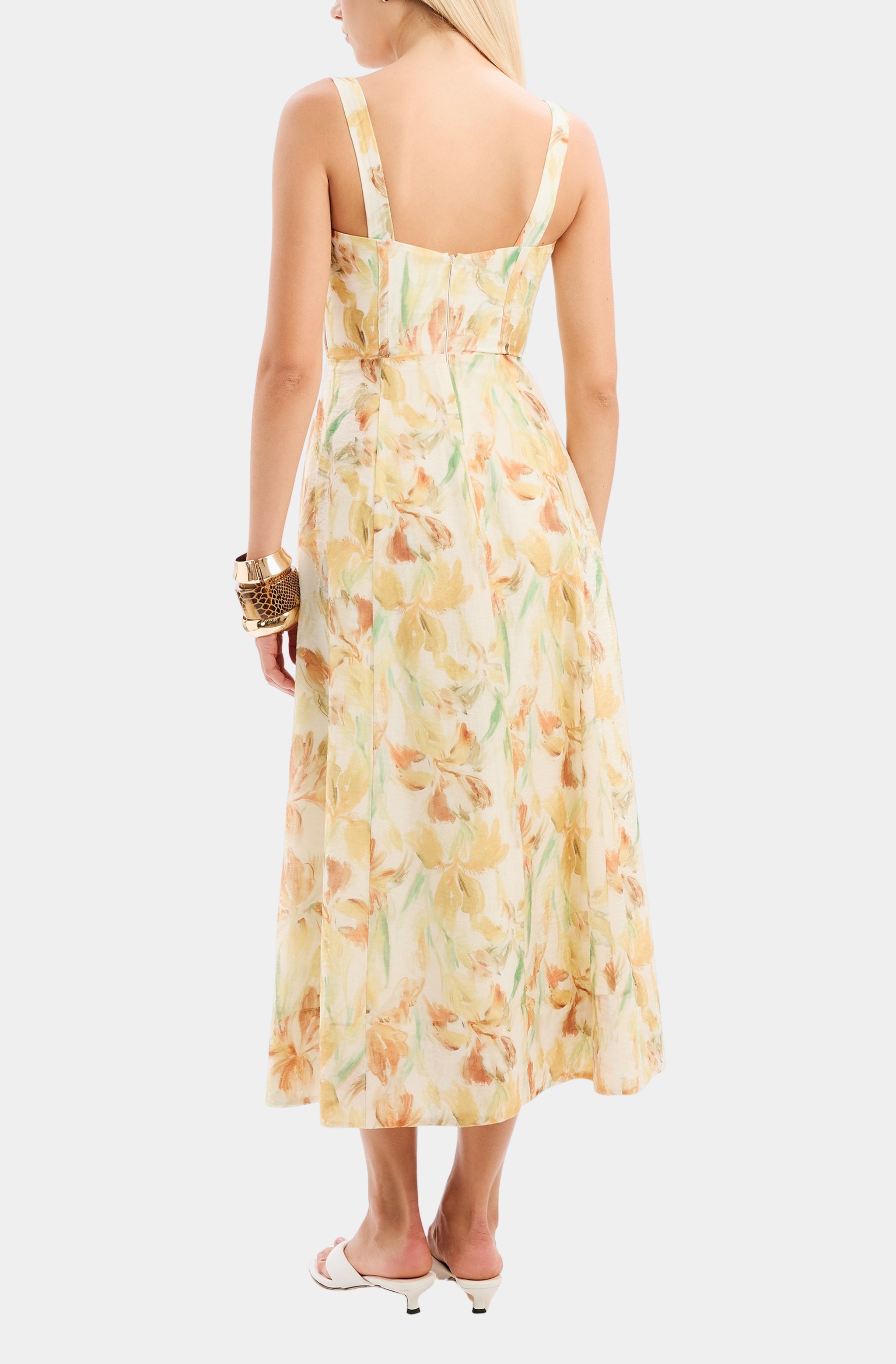 bardot adaline corset midi dress Printed in Yellow Color:ROSEWOOD She's not just a length-Midi Broderie corset and every RSVP in