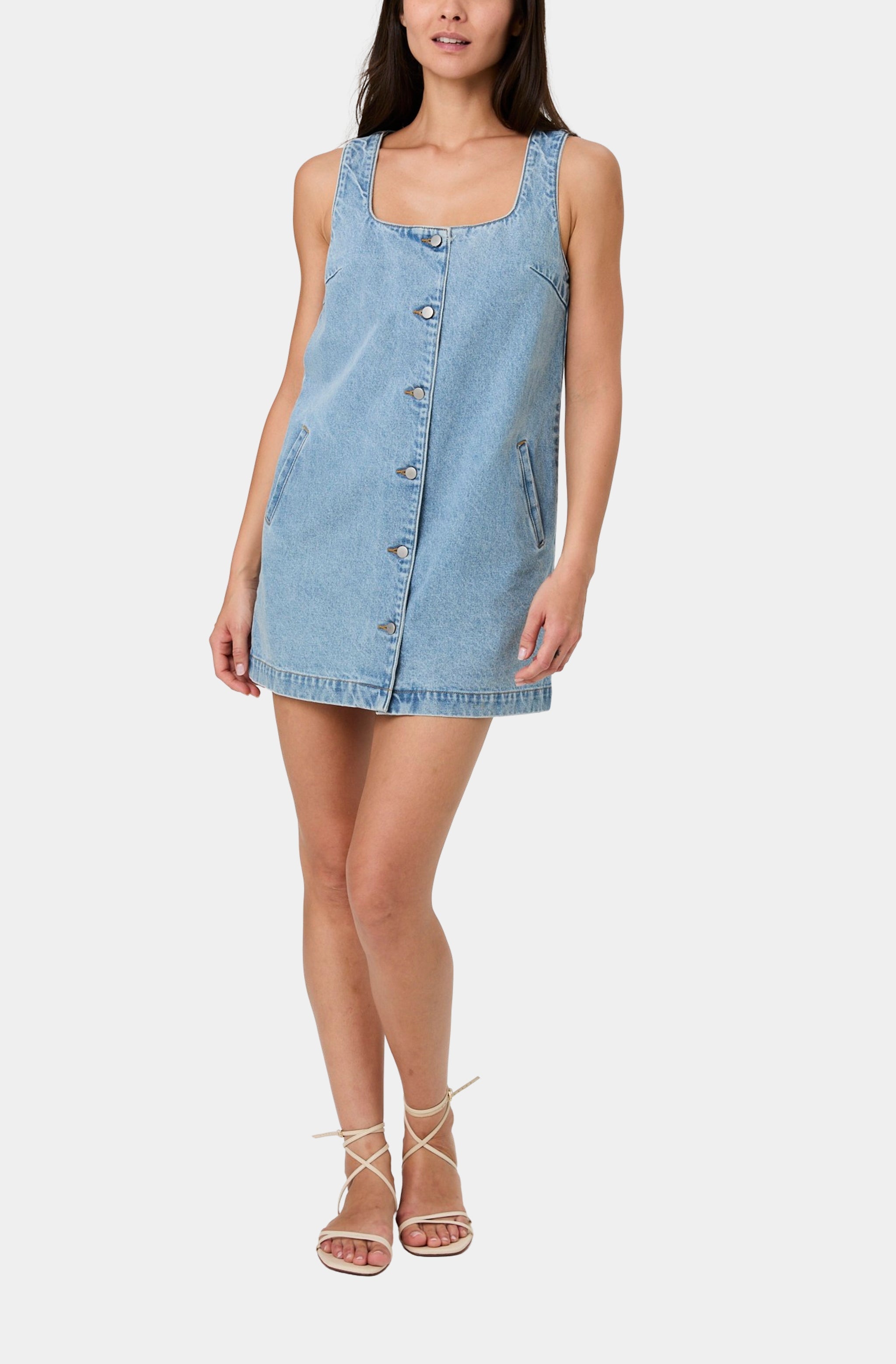 90S Denim Button-Front Sleeveless Dress