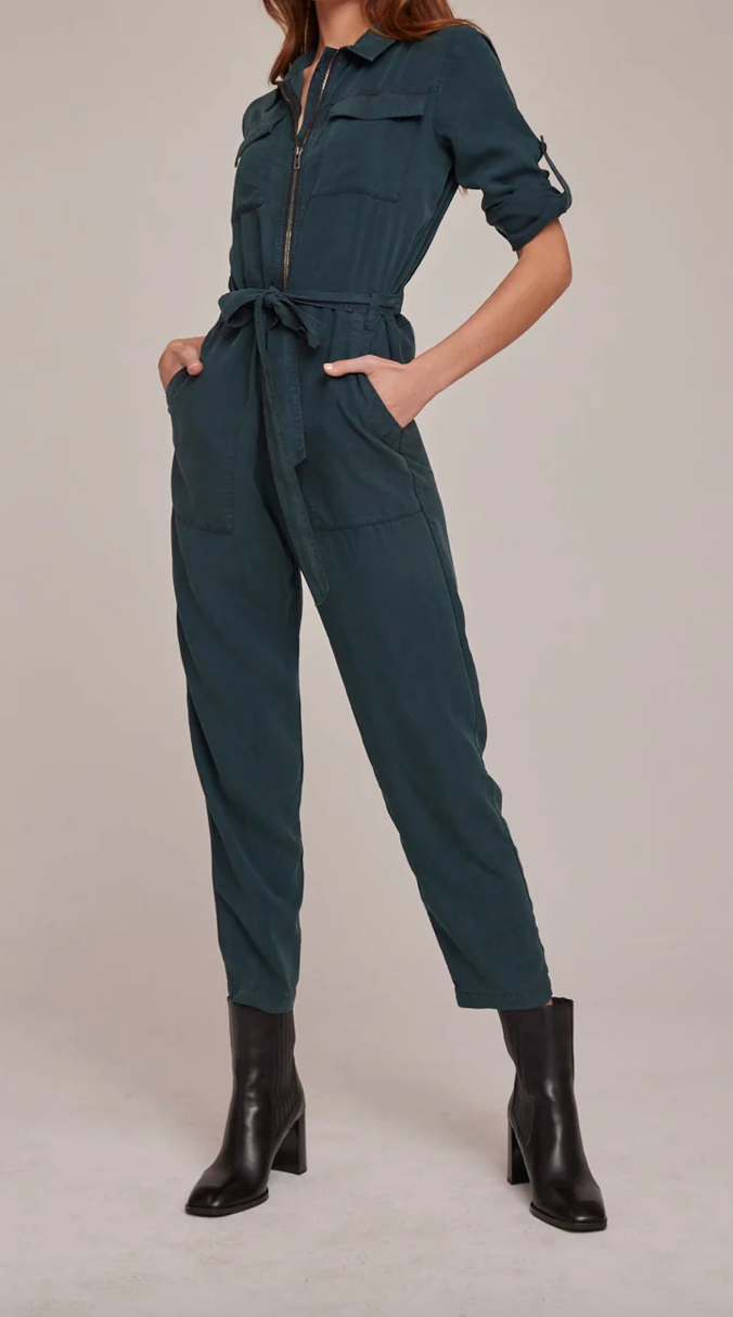 Zipper front long sleeve top jumpsuit