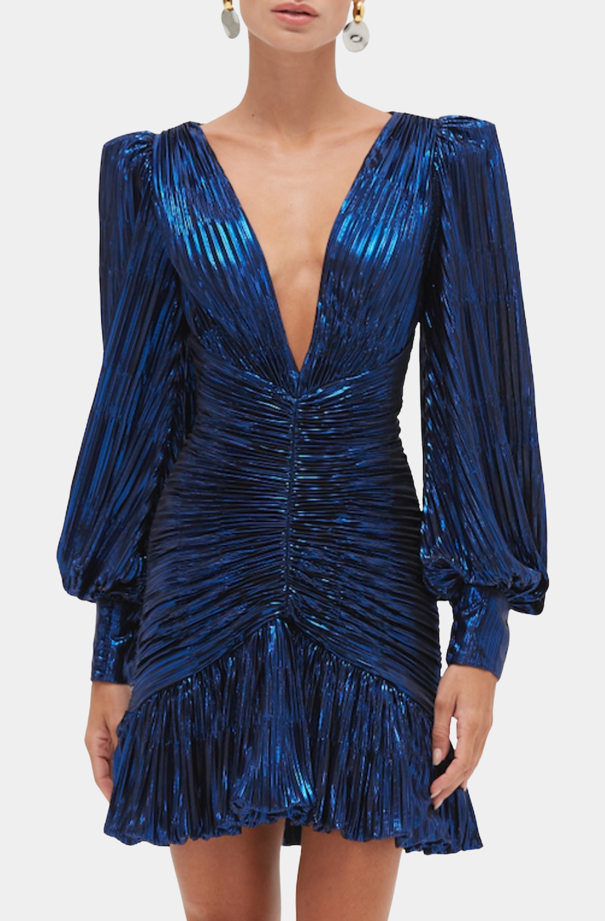 knee length dresses for ladies Metallic Plisse Mini Dress 4 / Blue