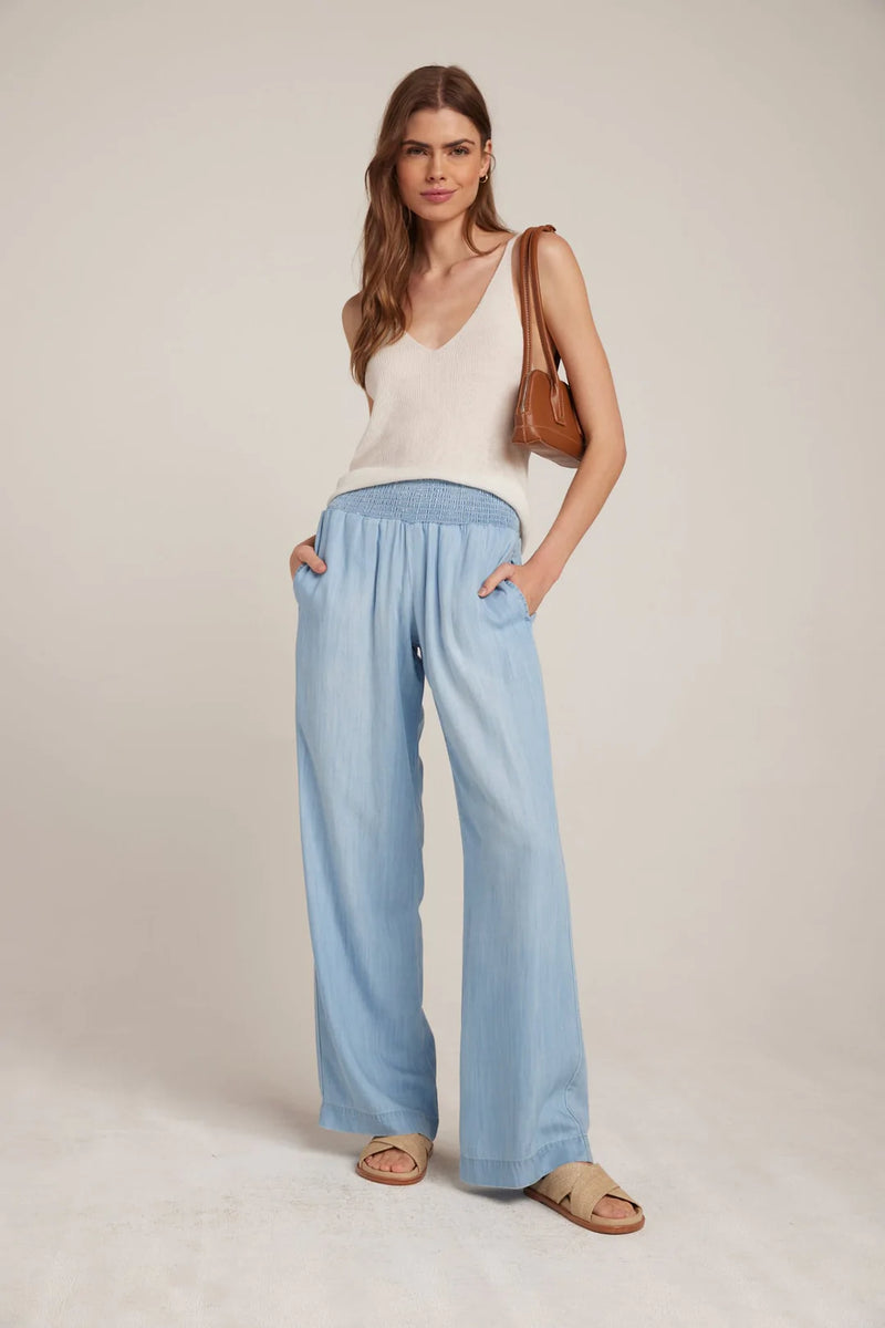 Smocked Waist Wide Leg Pant - Caribbean Wash - CARIBBEAN WASH / XS