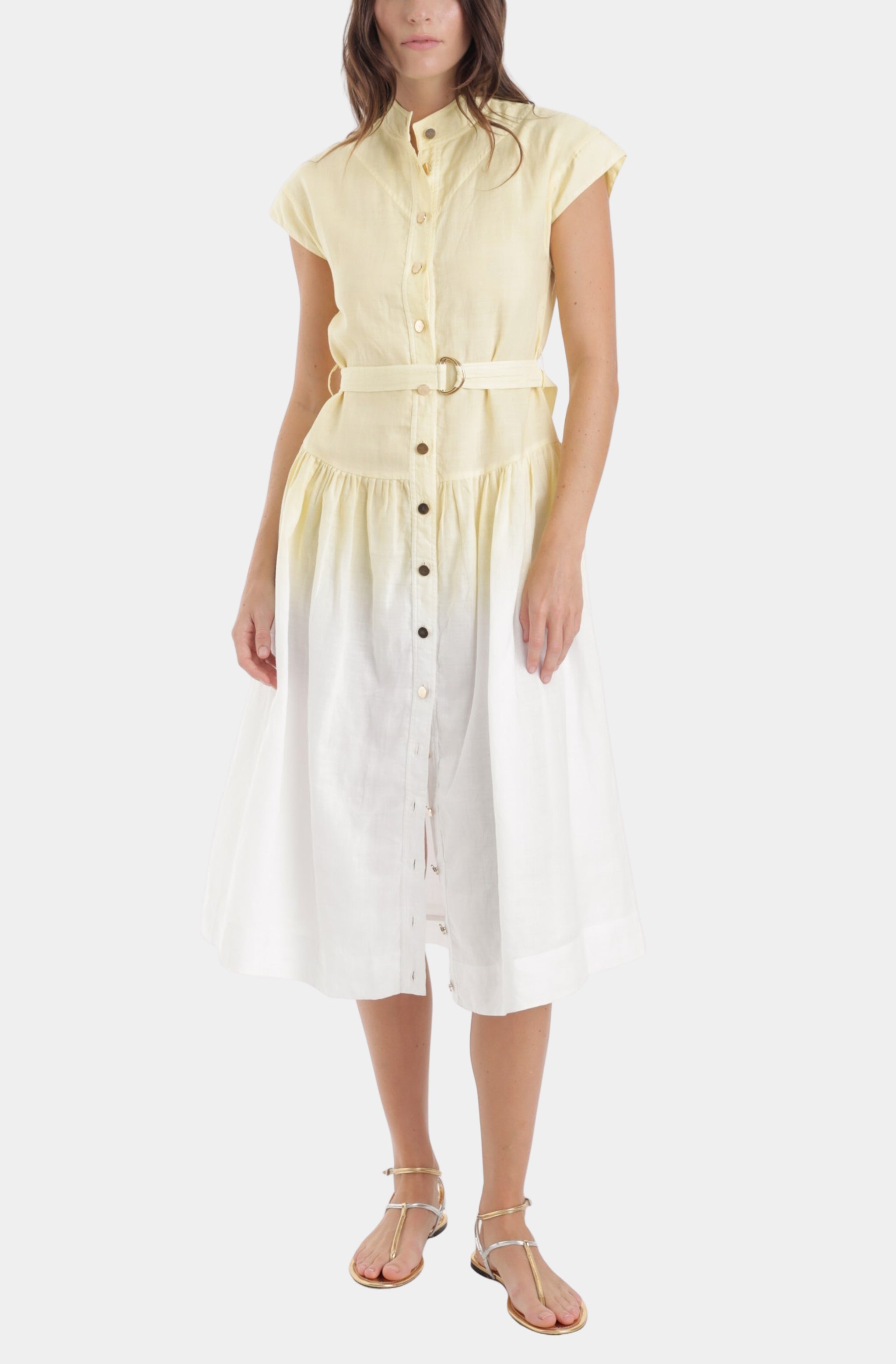 yellow ombre dress Cold-Shoulder Maxi by Studio EY Curated in a captivating yellow ombre lily print of our premium stretch jersey Pink Yellow Ombre Dress by