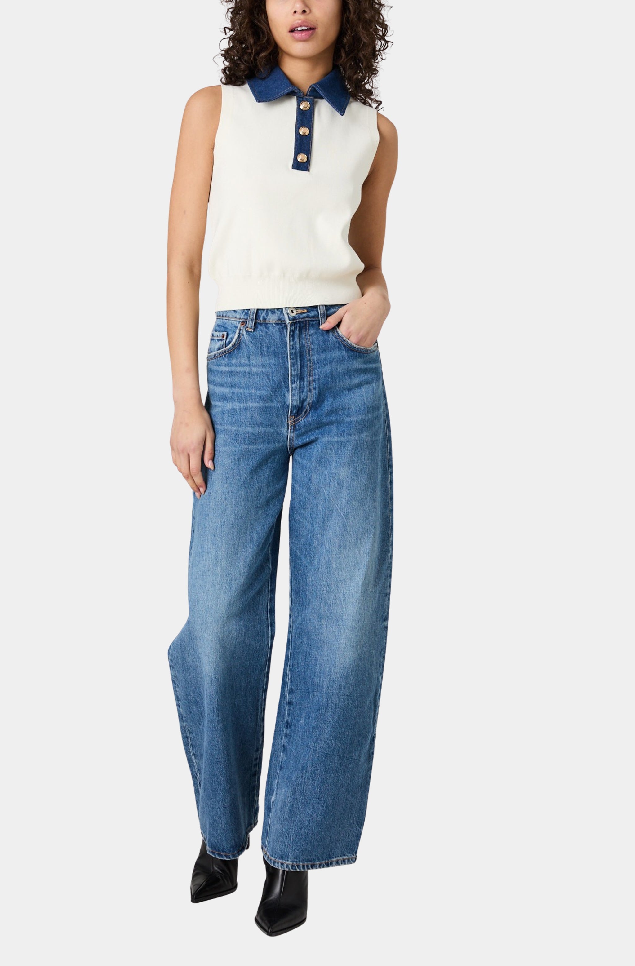 Maxime Knit Denim Collar Vest