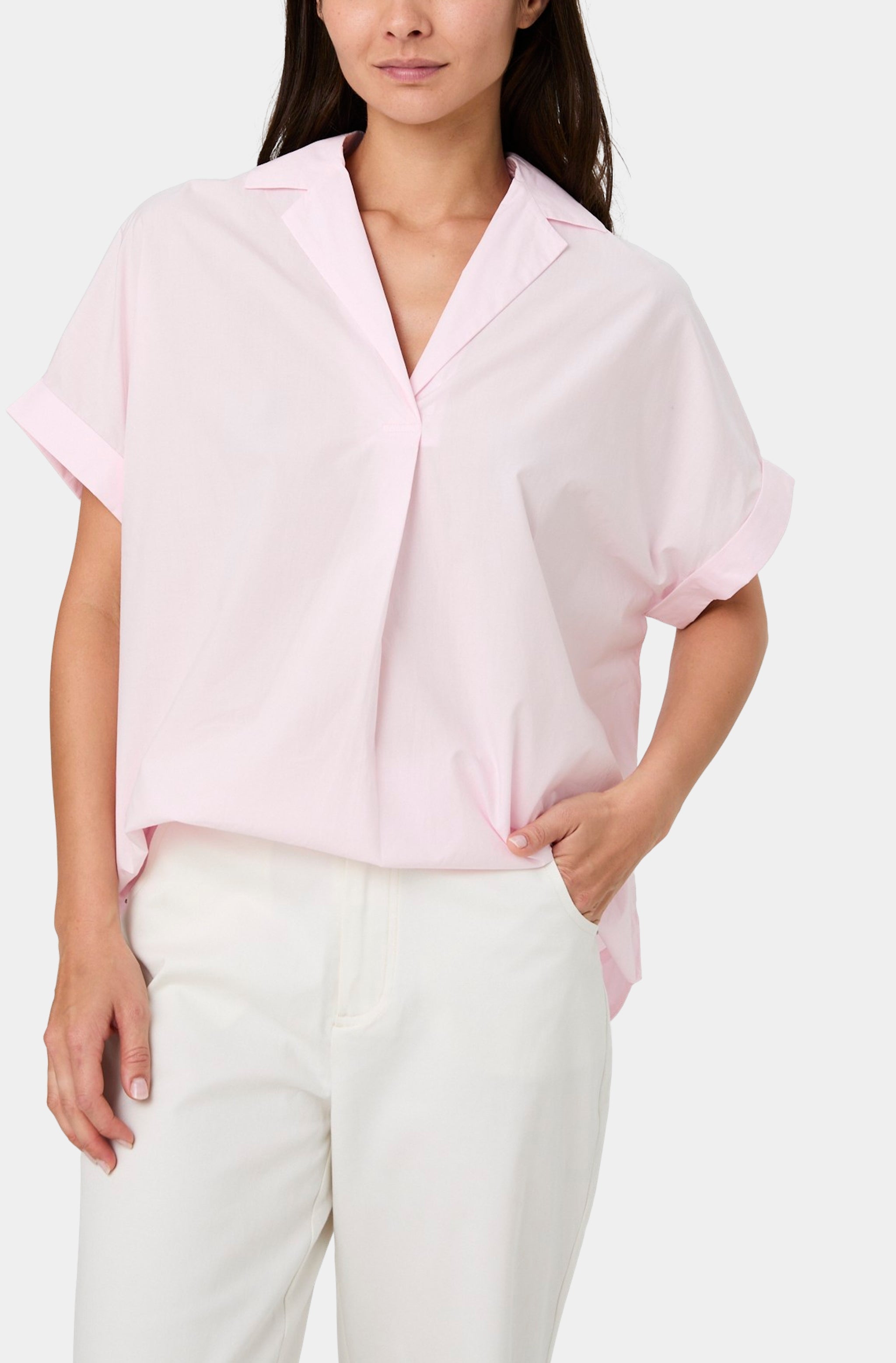 Poplin Collar Short Sleeve Pullover