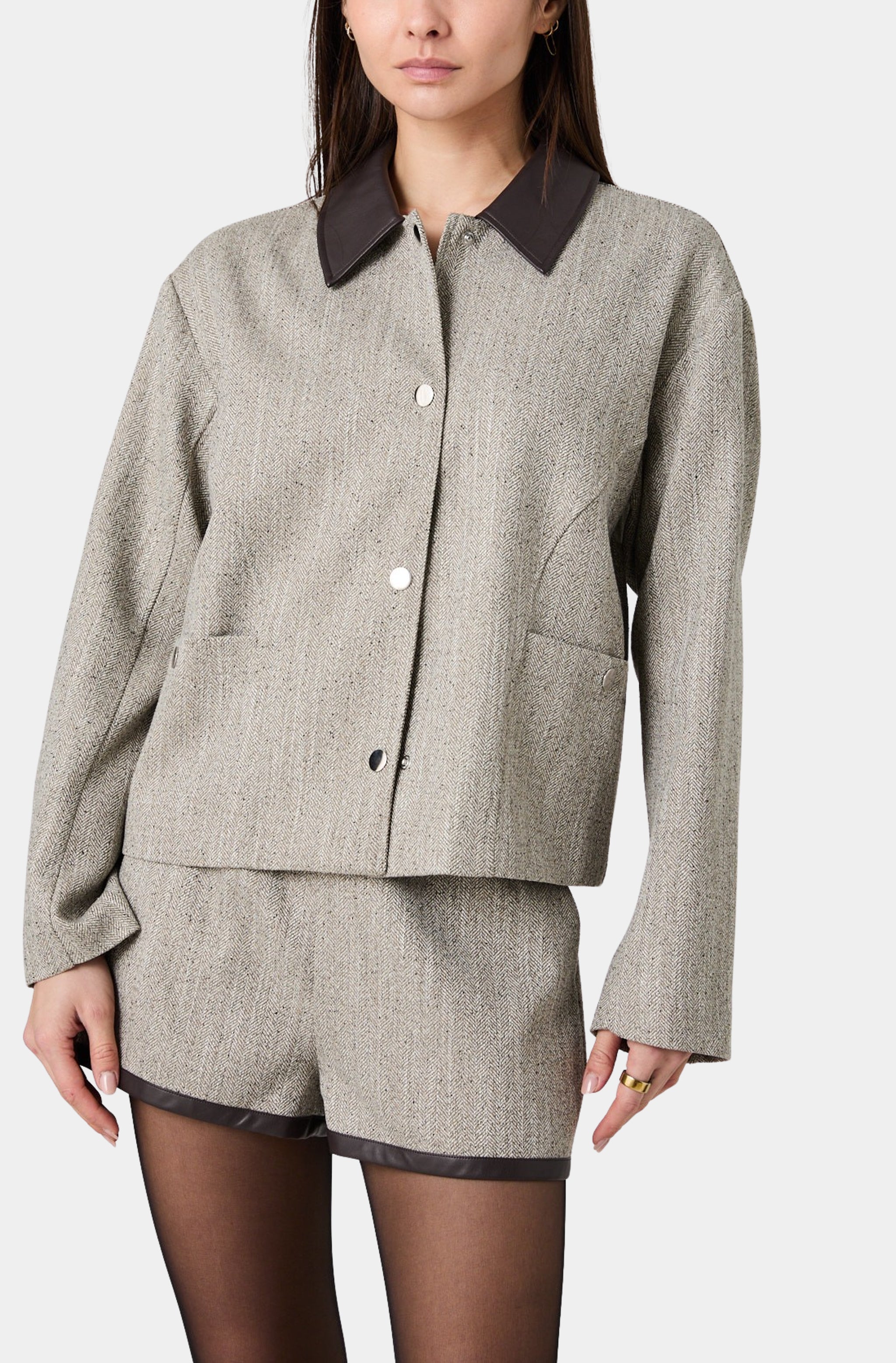 Speckled Herringbone Cropped Jacket