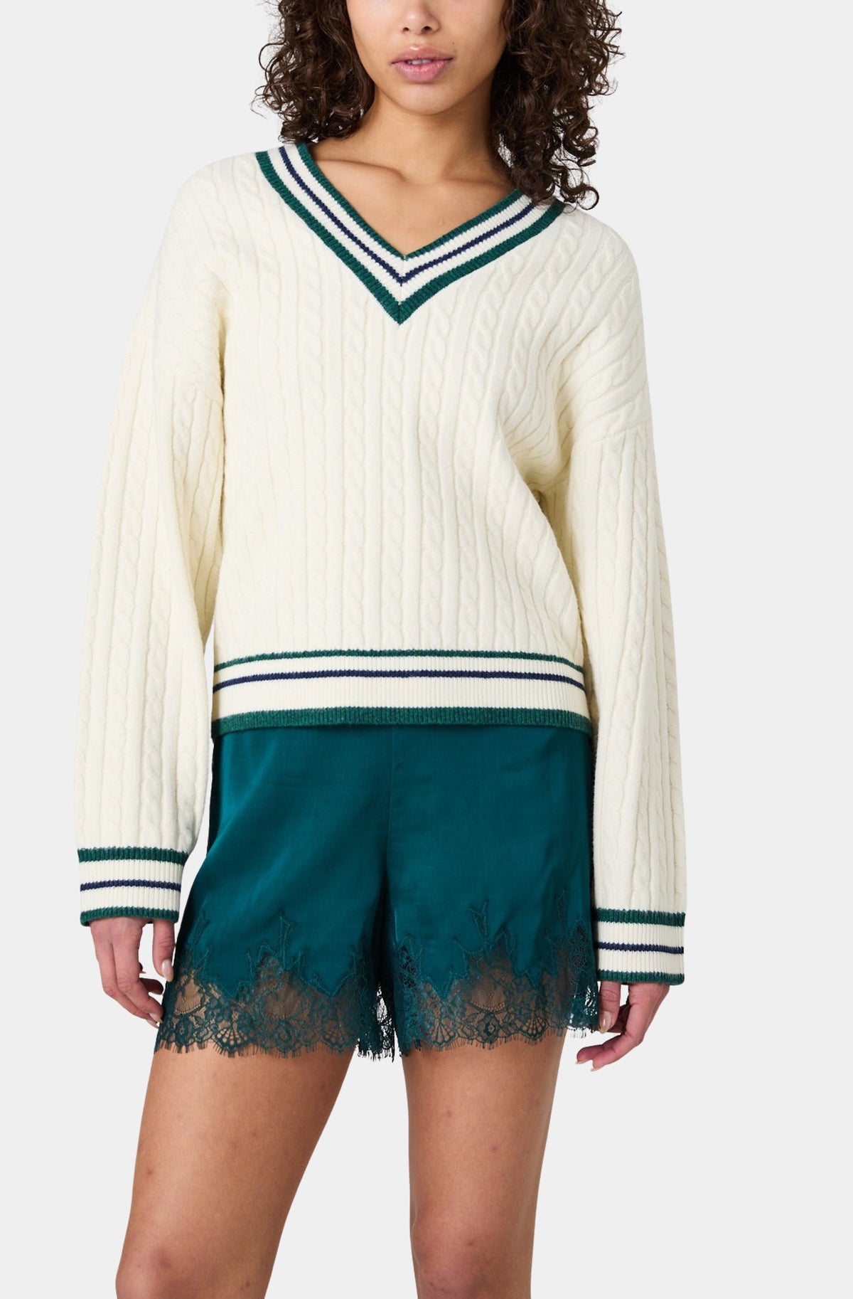 Aleyna Knit Vneck Cable Pullover