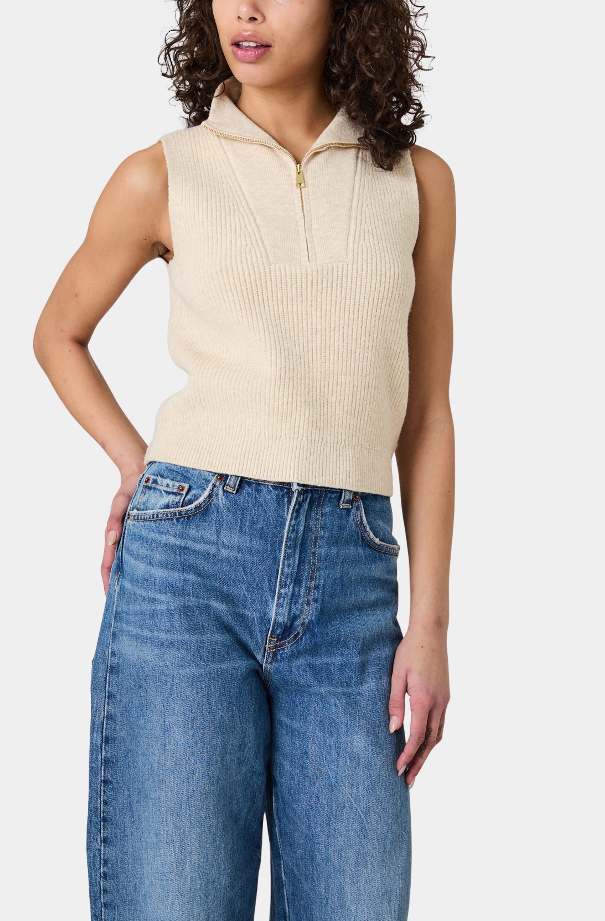 Marley Knit Half Zip Rib Vest