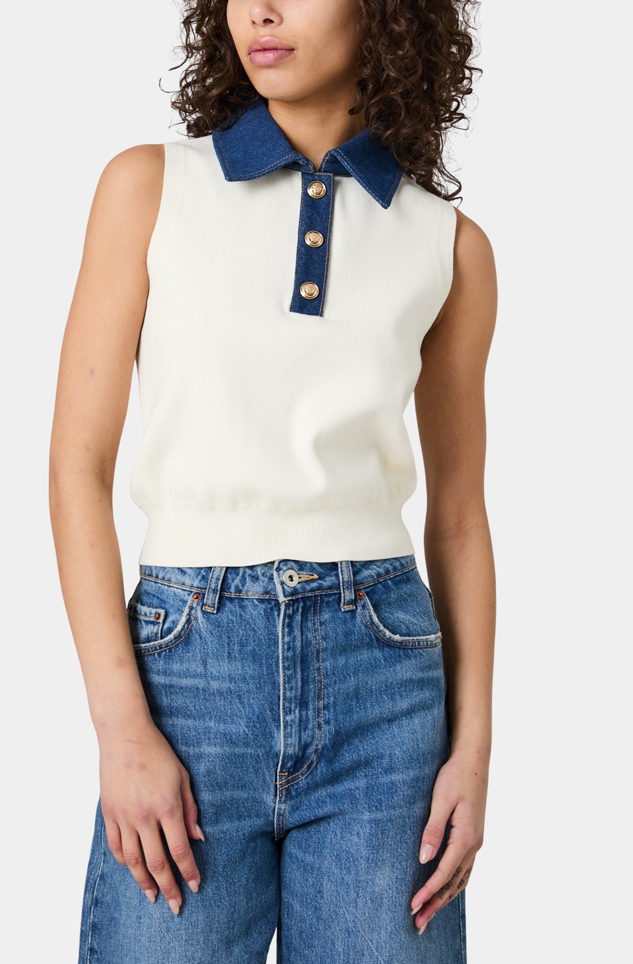 Maxime Knit Denim Collar Vest