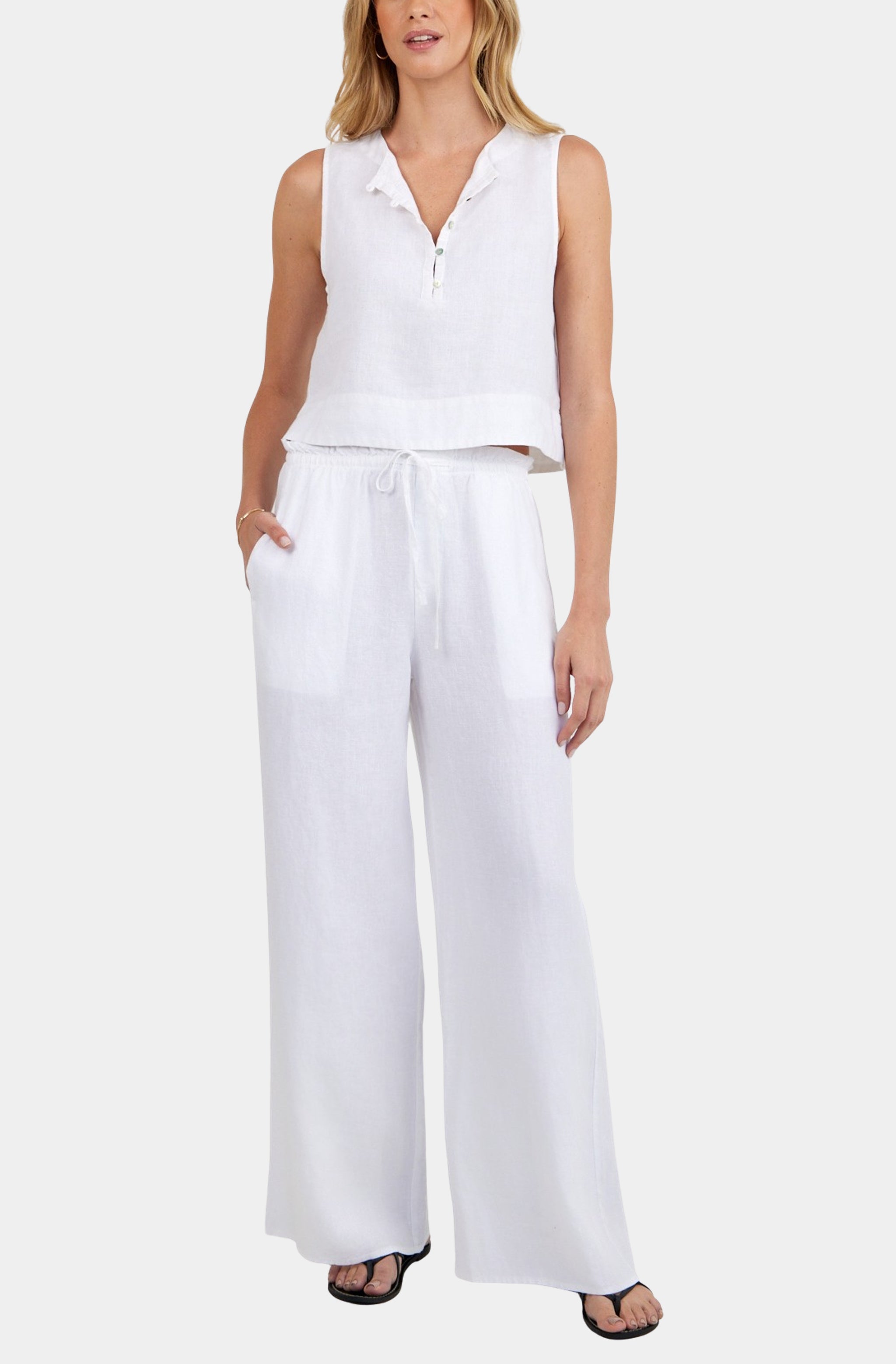 Ruffle Waist Wide Leg Pant