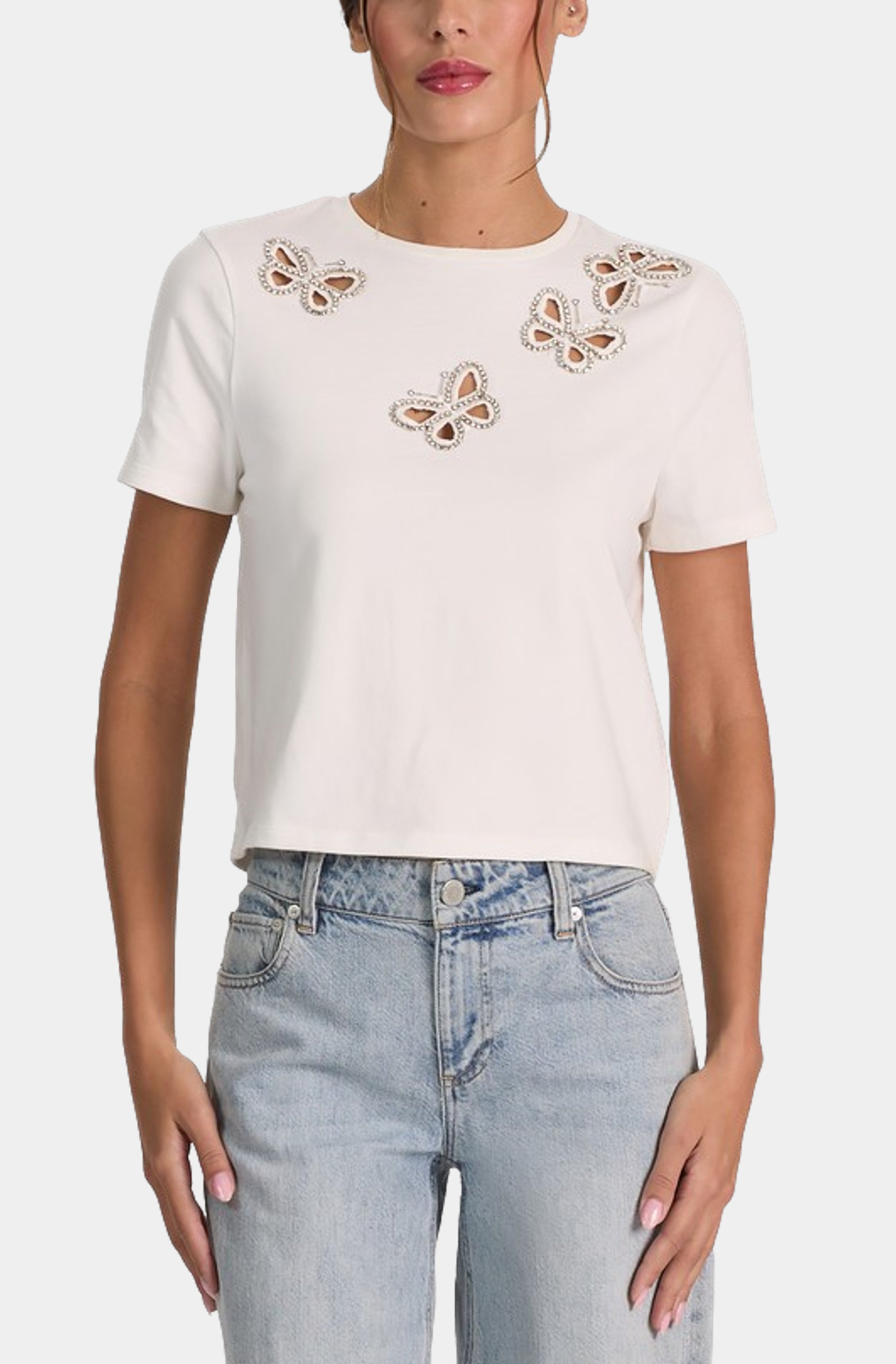 Cindy Embell Cropped Tee with Cutouts