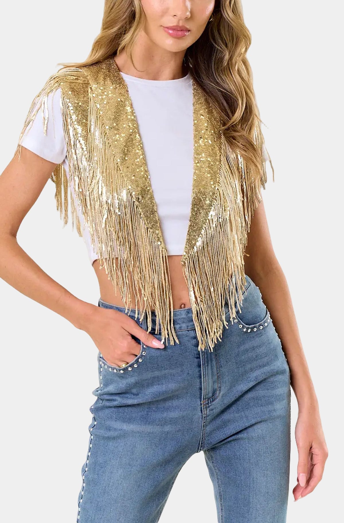 Holiday Fringed Sequin Shrug