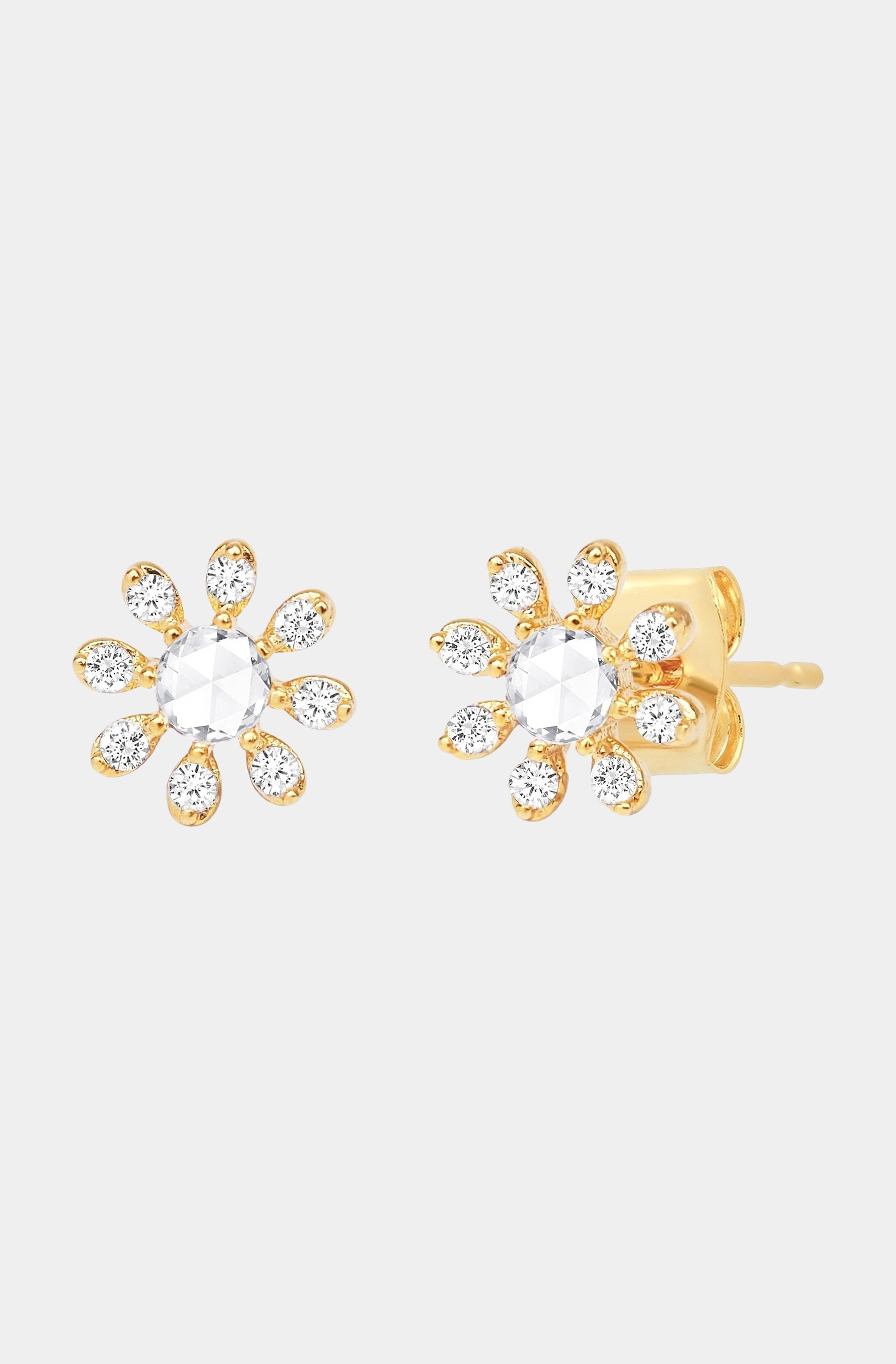 CZ Petal and Clear Stone Flower Studs