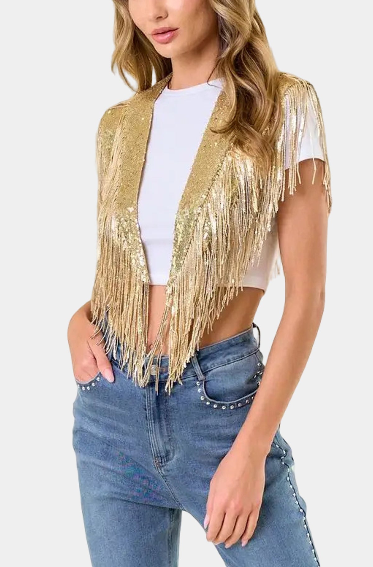 Holiday Fringed Sequin Shrug
