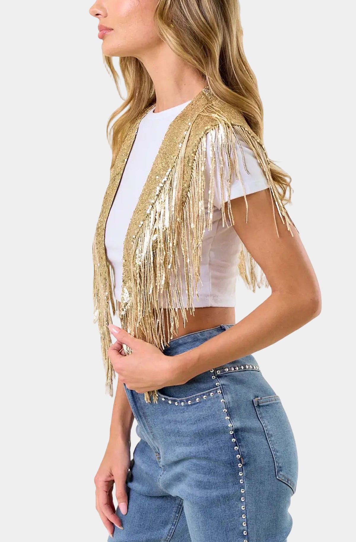 Holiday Fringed Sequin Shrug