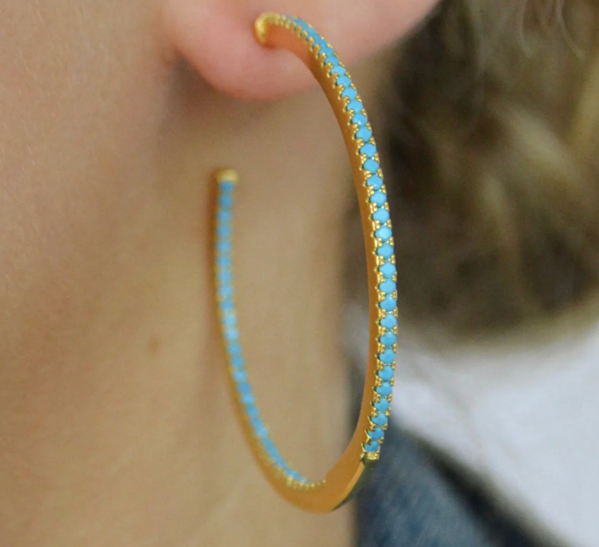 Pave Turquoise Hoop