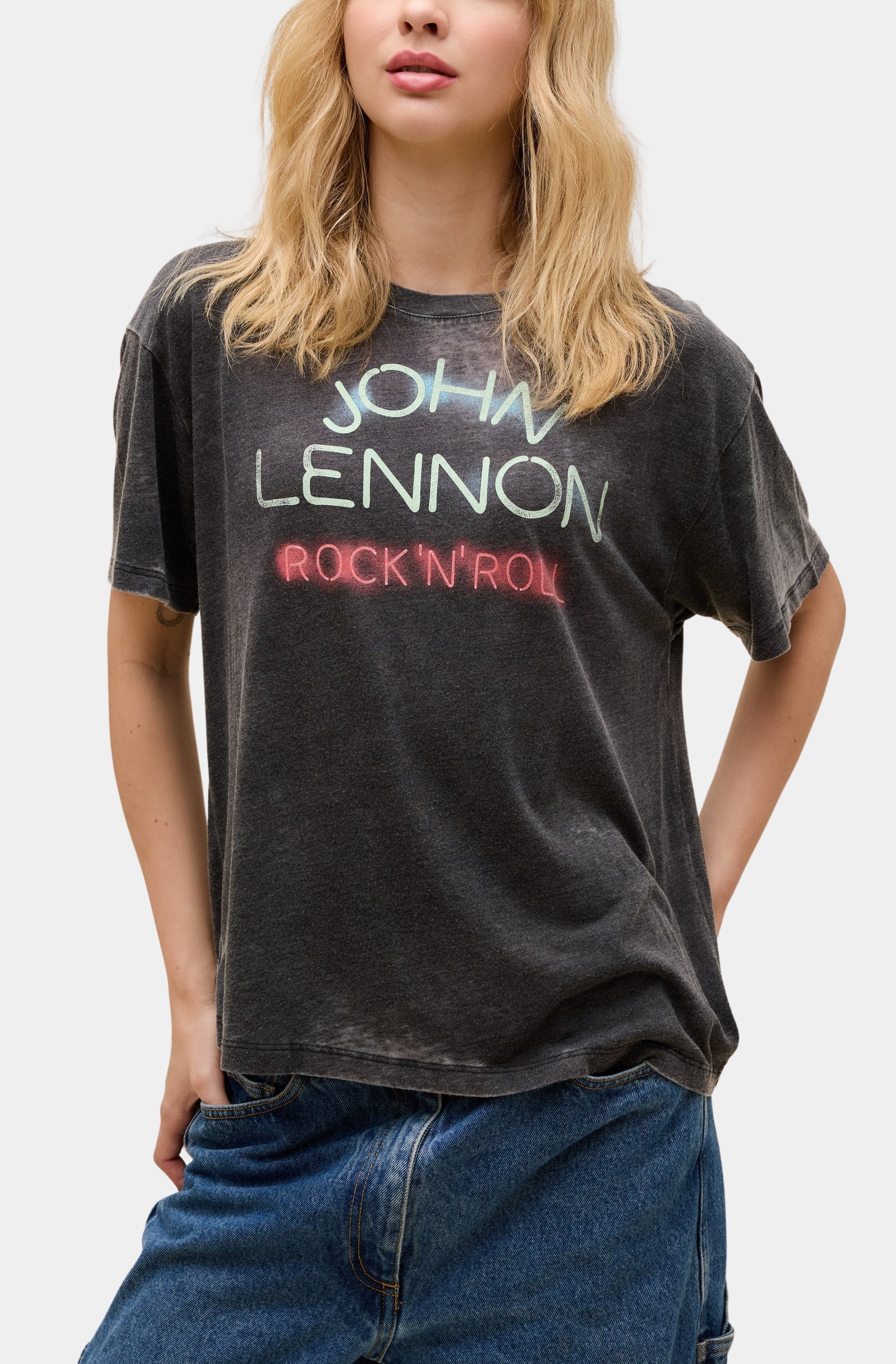 John Lennon Rock 'N' Roll Off Burnout Boyfriend Tee