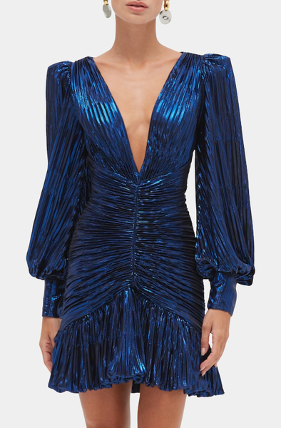 Metallic Plisse Mini Dress 4 / Blue