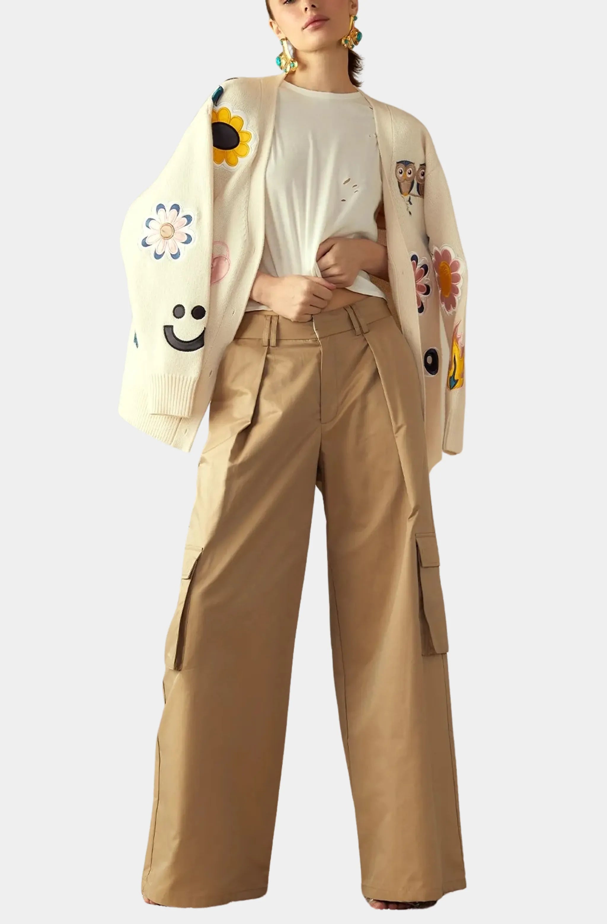 J & Ce Women's Gauze Cotton Beach Pants with Pockets (White, XL