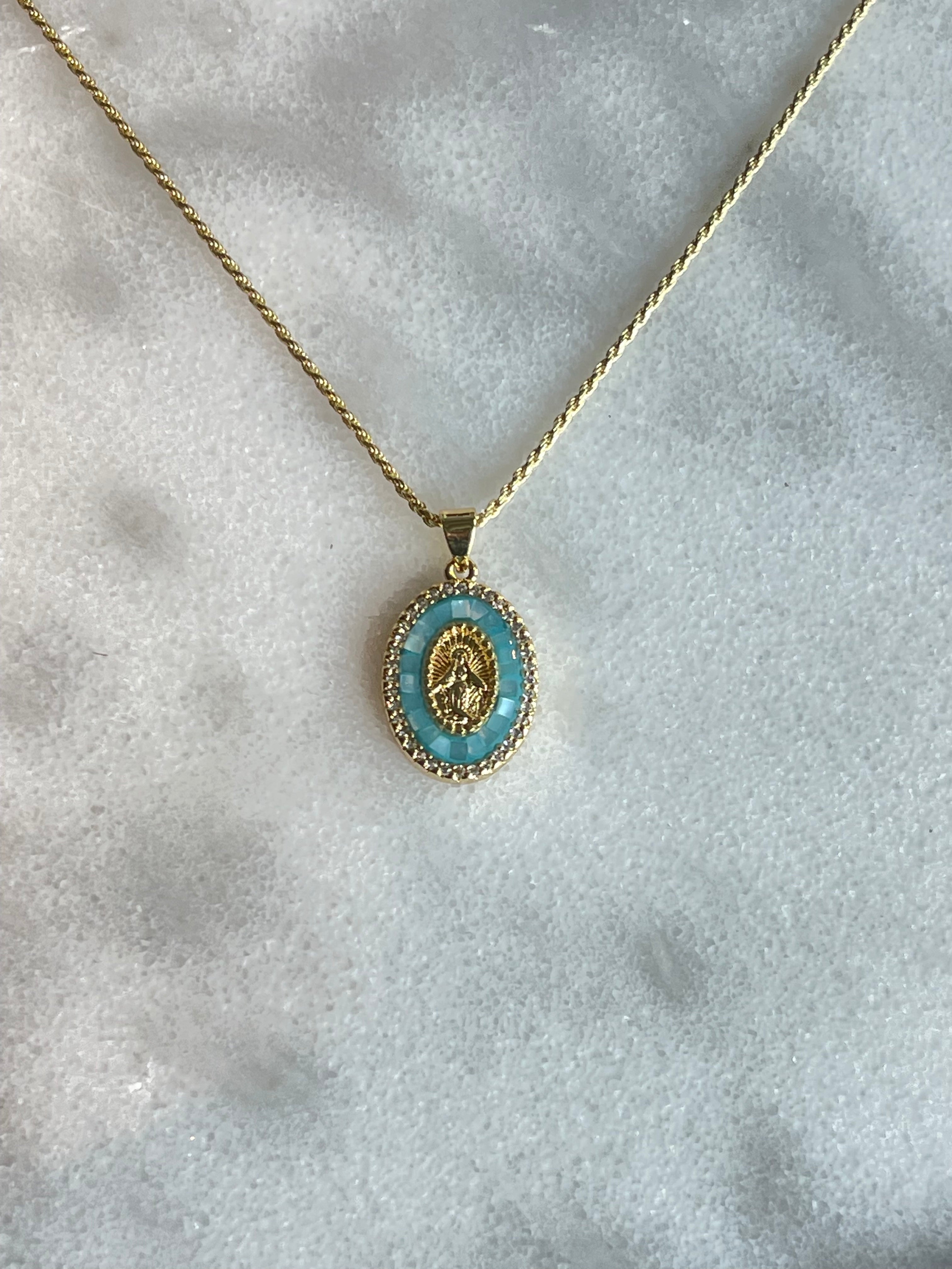 Holy Mother Mary Necklace in Turquoise